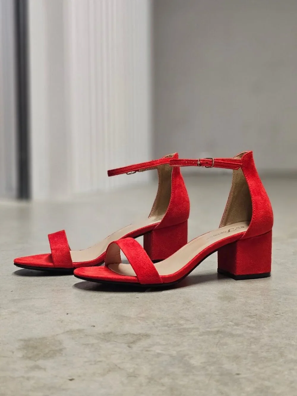 Red Block Heel Sandals With Ankle Strap Womens Shoes Open Toe Design Elegant & - Picture 11 of 14